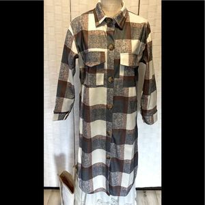 Blue Plaid Long dusted Coat Small NWT